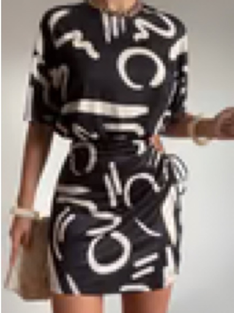 Runaway The Label: Black & White Graphic Ruched Waist Dress